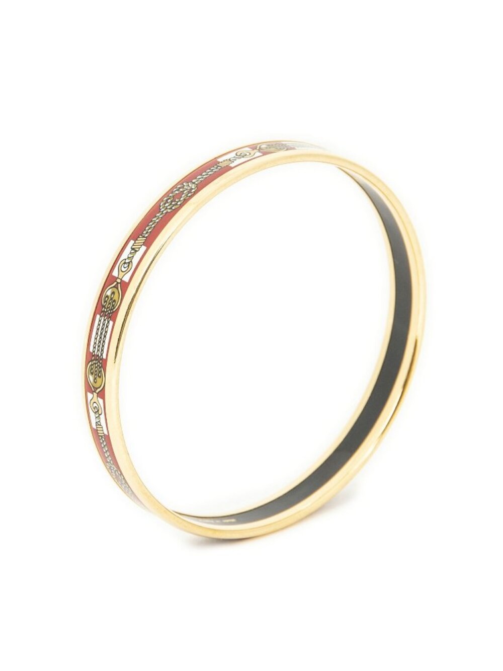 Hermes Enamel Bangle Red Gold White Nautical Knot Motif Bracelet